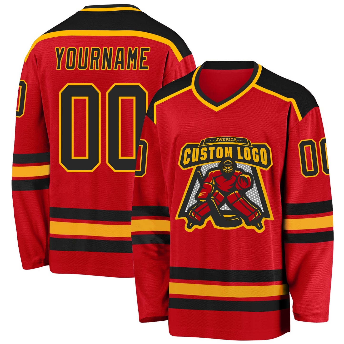 Custom Red Black-Gold Hockey Jersey - Main View