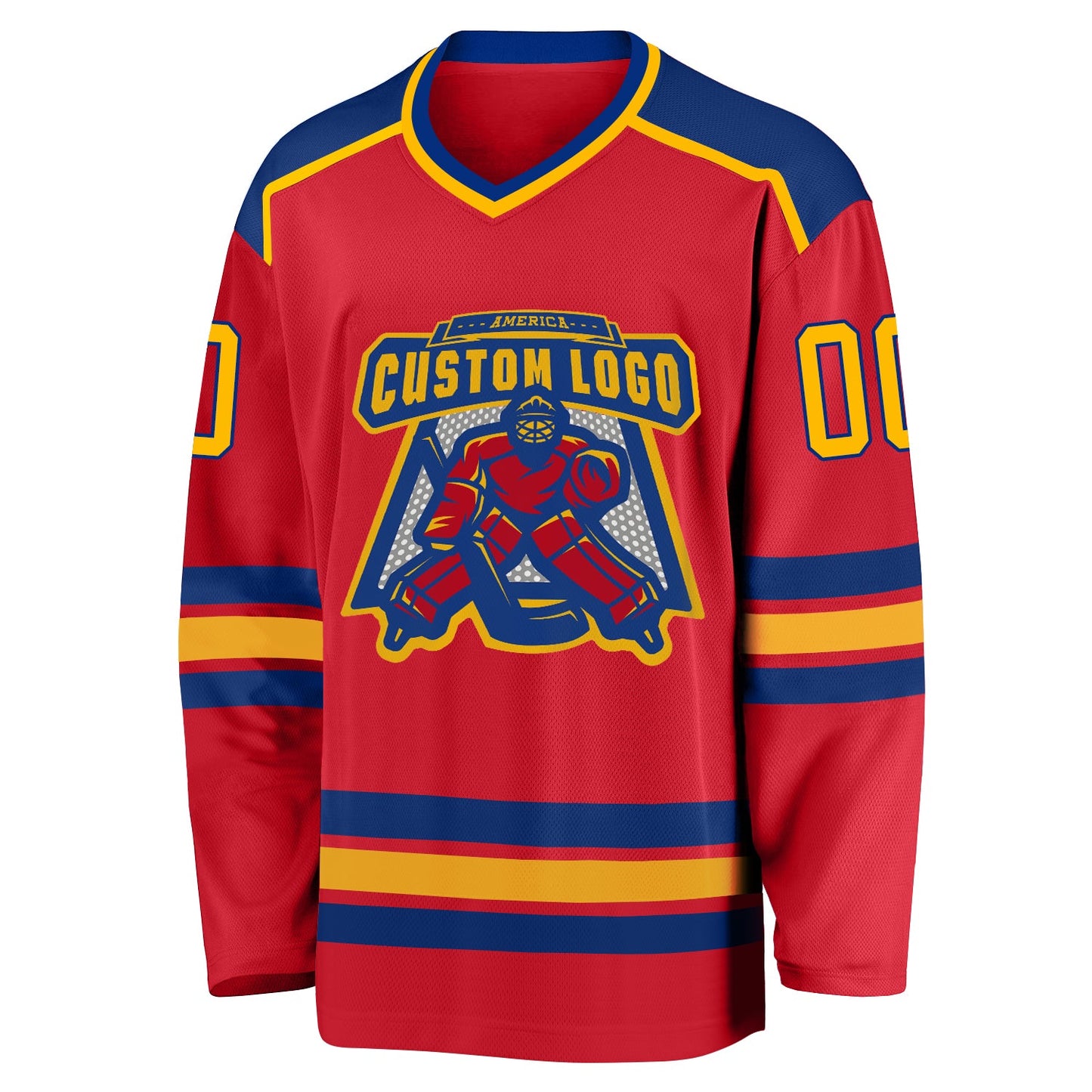 Custom Red Gold-Royal Hockey Jersey view 2