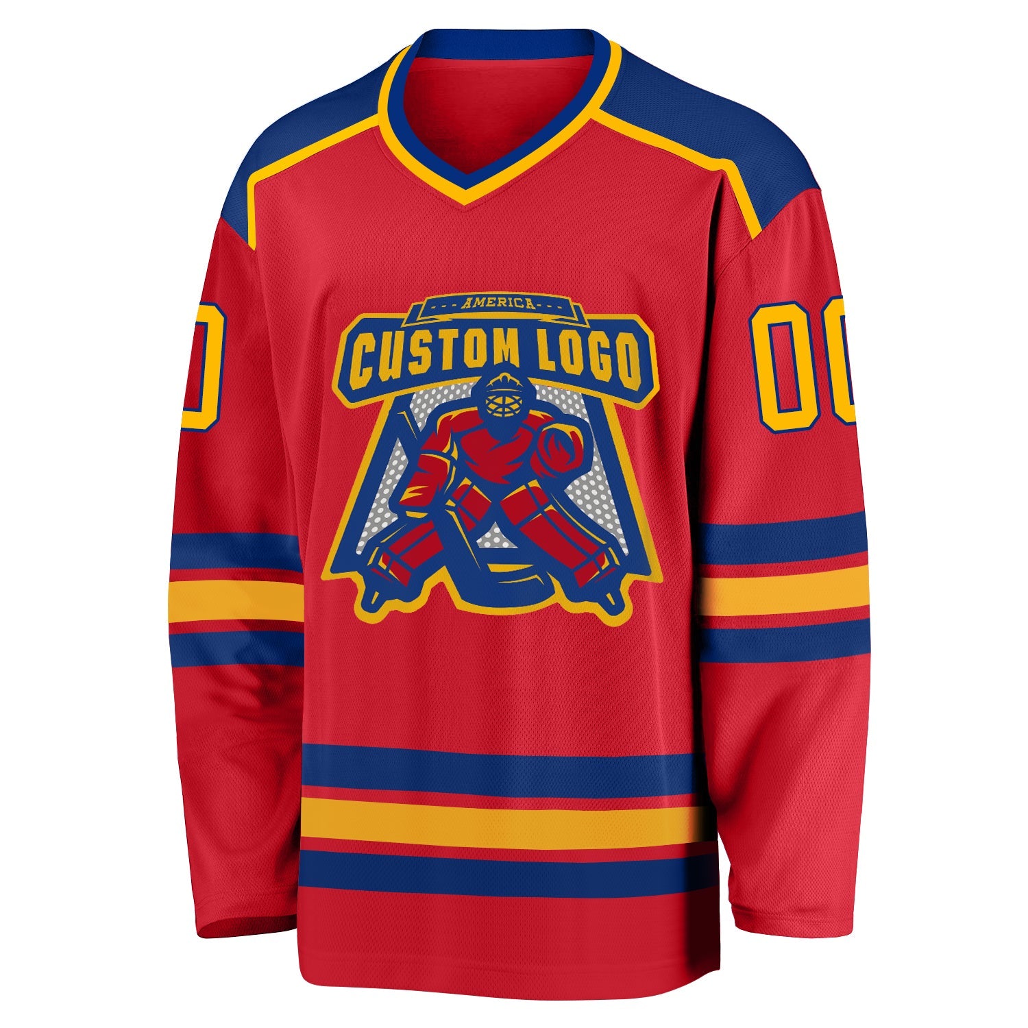 Custom Red Gold-Royal Hockey Jersey view 2
