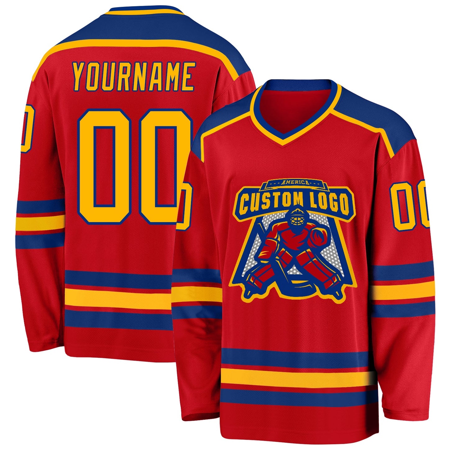 Custom Red Gold-Royal Hockey Jersey - Main View