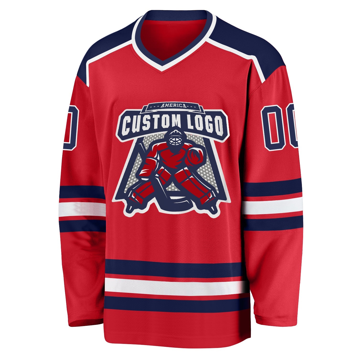 Custom Red Navy-White Hockey Jersey view 2