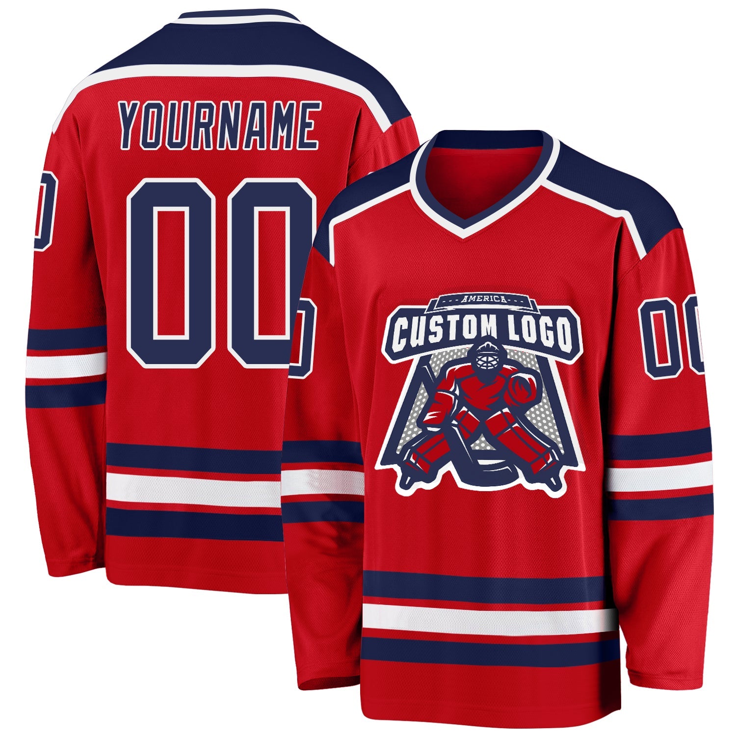 Custom Red Navy-White Hockey Jersey - Main View