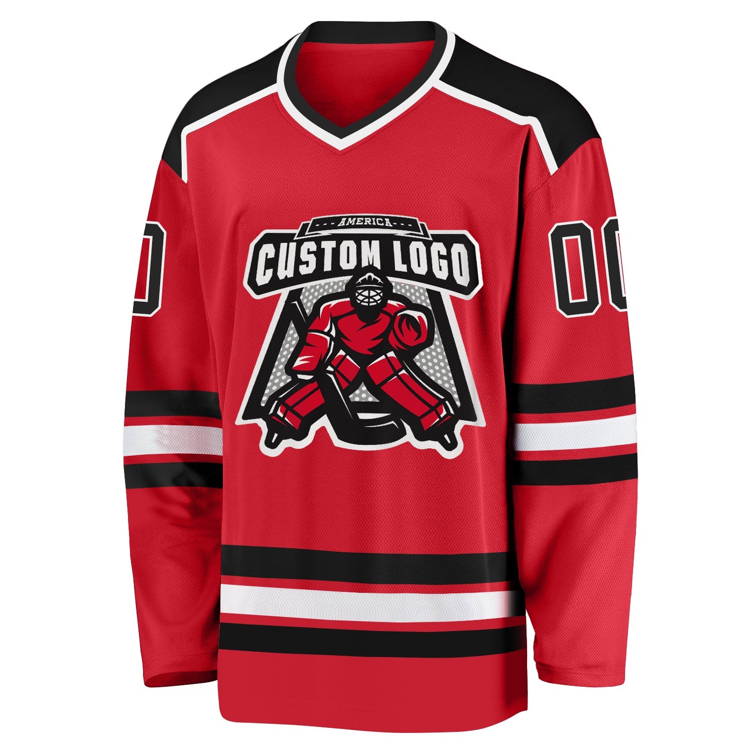 Custom Red Black-White Hockey Jersey view 3