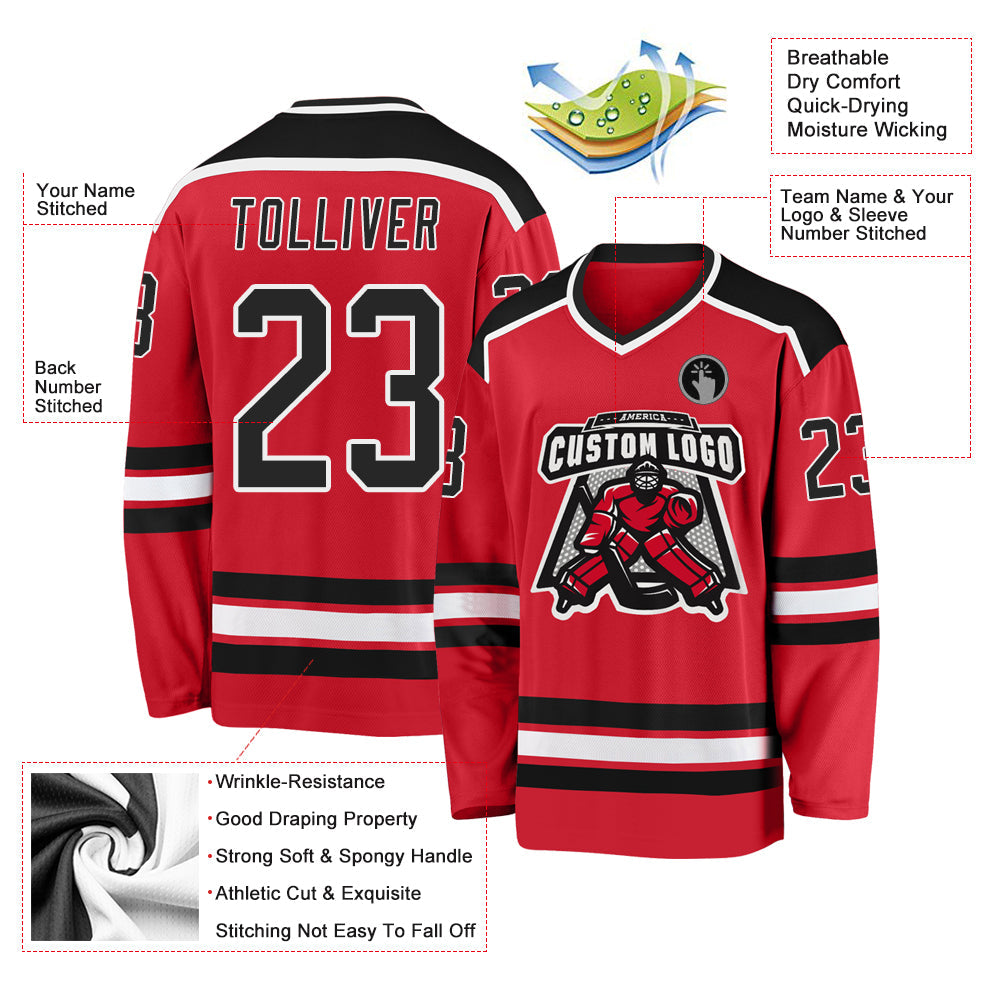 Custom Red Black-White Hockey Jersey view 4