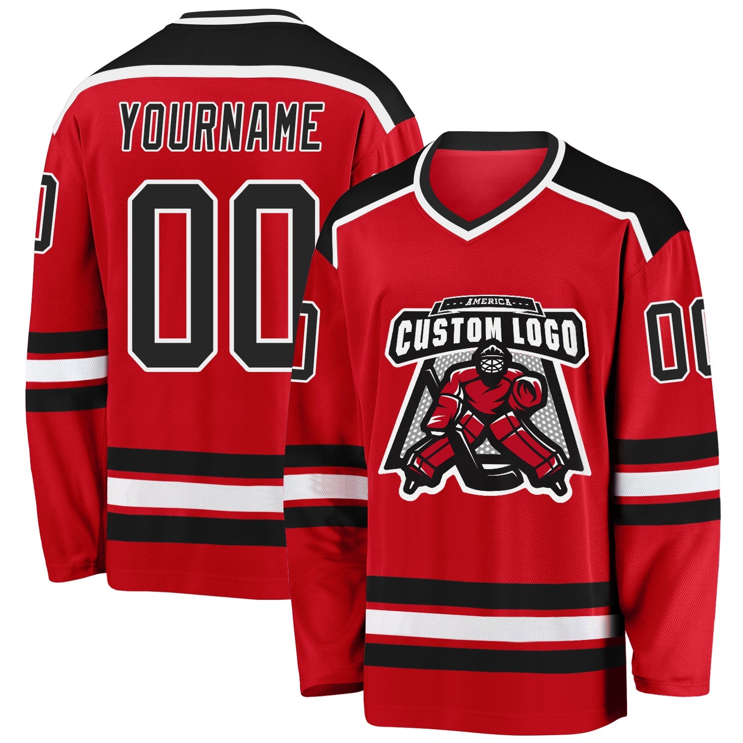 Custom Red Black-White Hockey Jersey - Main View