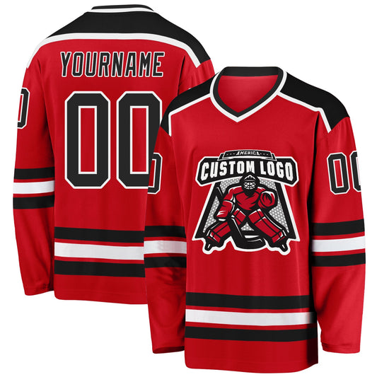 Custom Red Black-White Hockey Jersey - Main View