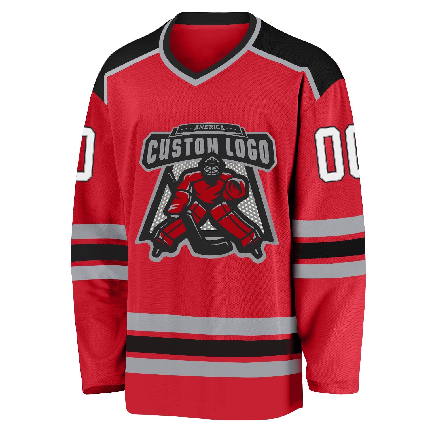 Custom Red White-Black Hockey Jersey view 2