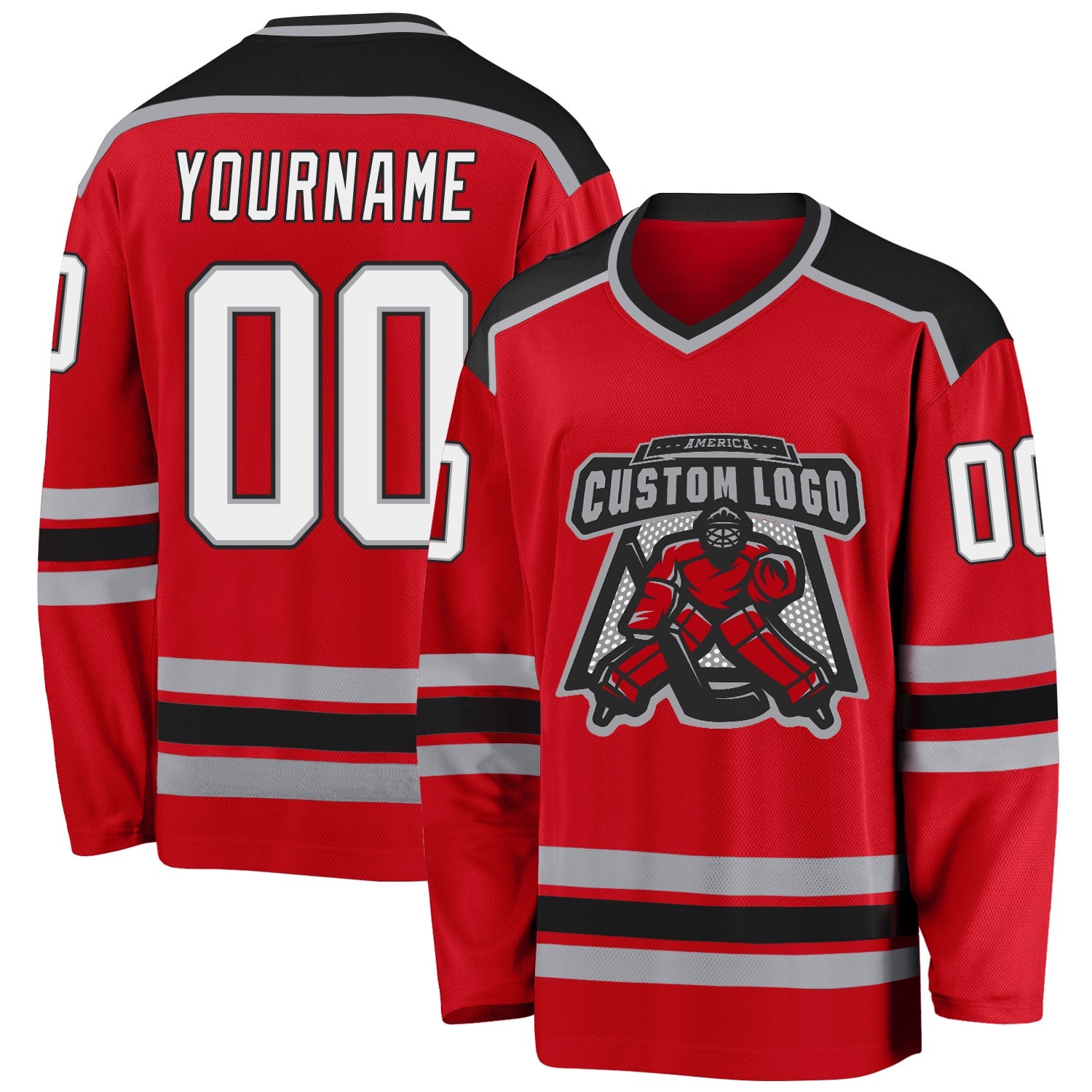 Custom Red White-Black Hockey Jersey - Main View