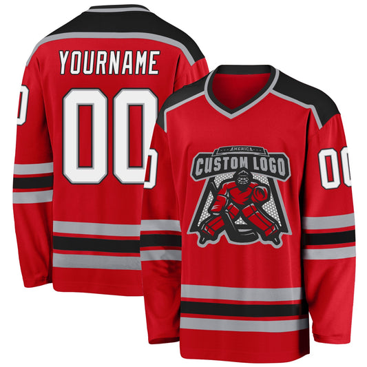 Custom Red White-Black Hockey Jersey - Main View