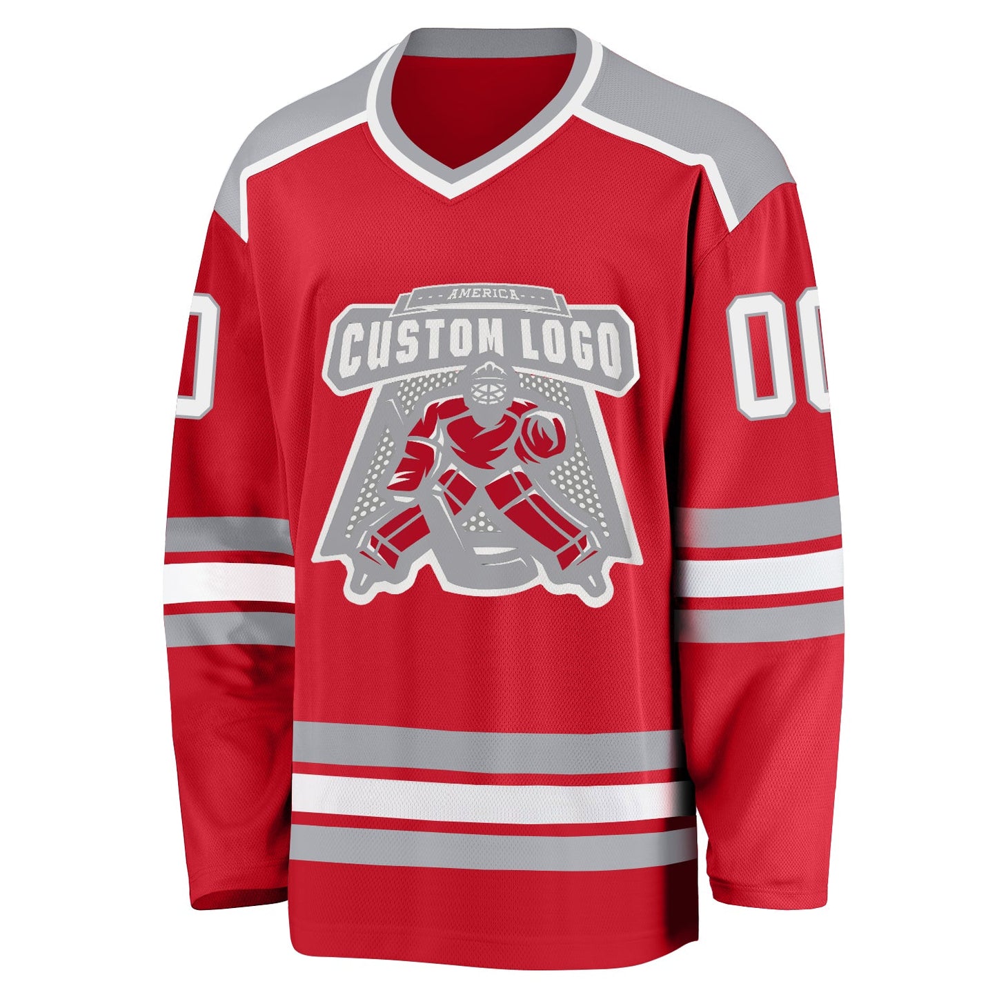 Custom Red White-Gray Hockey Jersey view 2