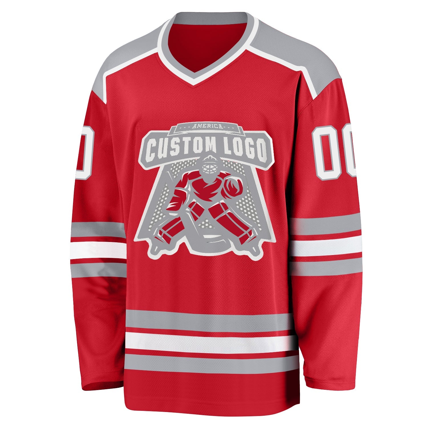 Custom Red White-Gray Hockey Jersey view 2