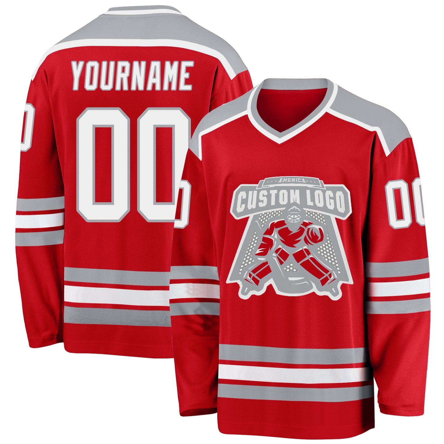 Custom Red White-Gray Hockey Jersey - Main View