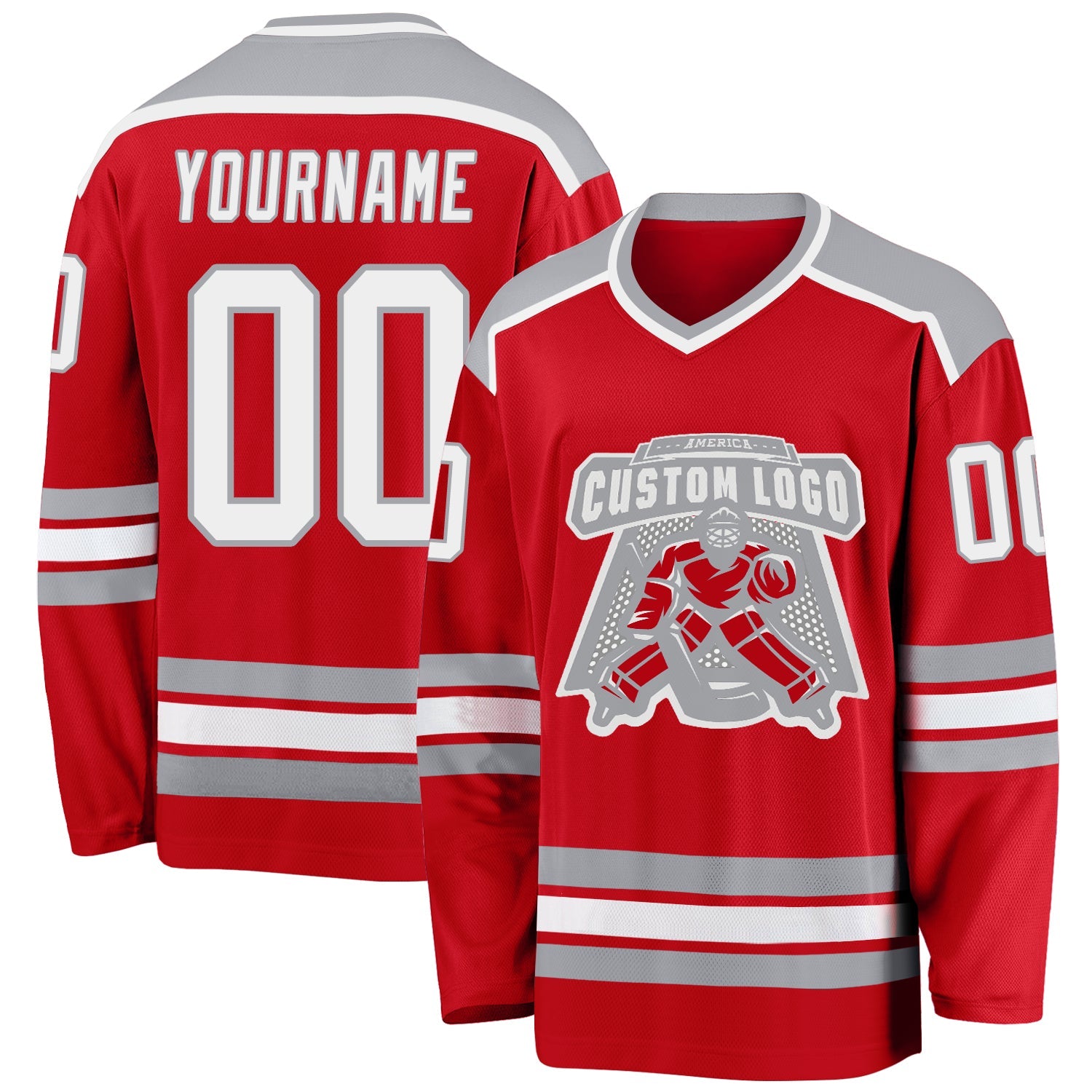 Custom Red White-Gray Hockey Jersey - Main View