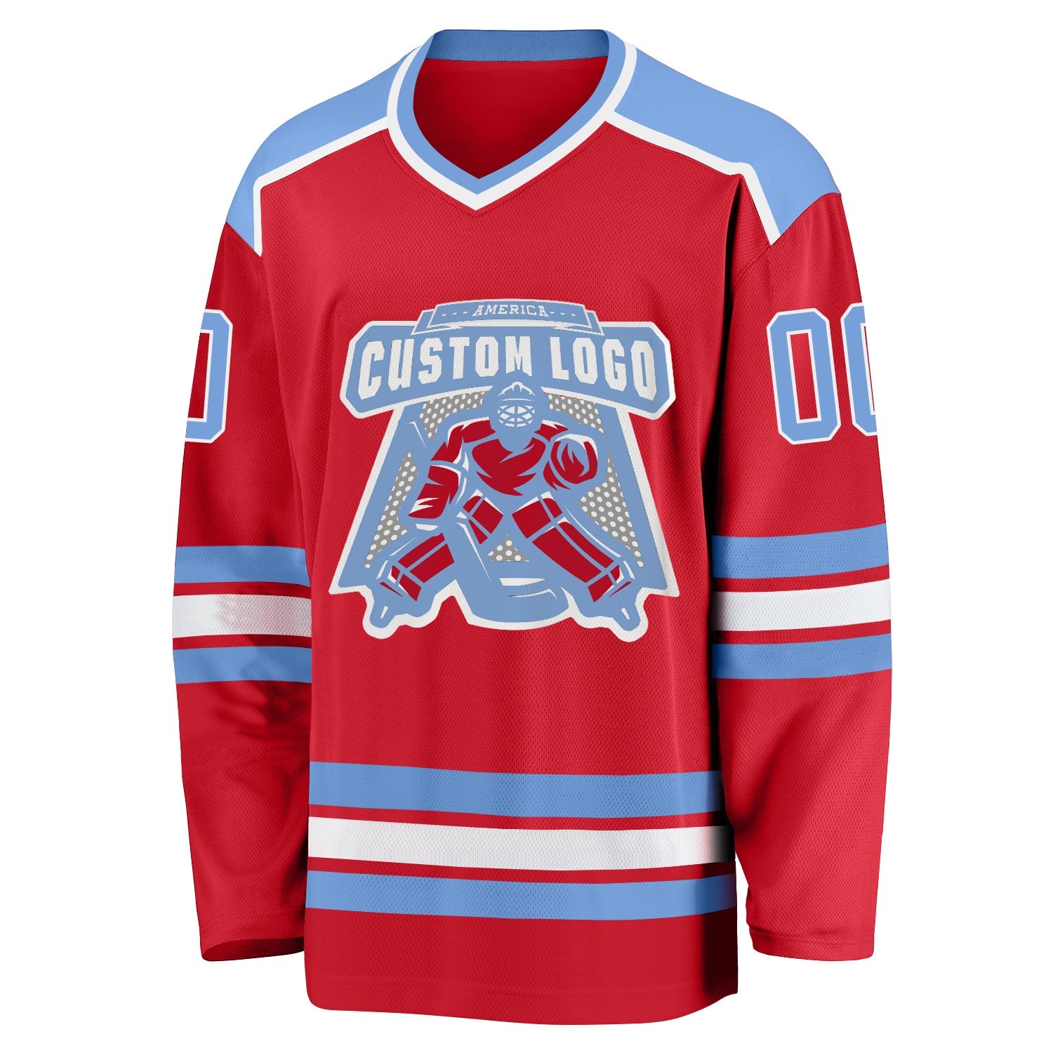Custom Red Light Blue-White Hockey Jersey view 2