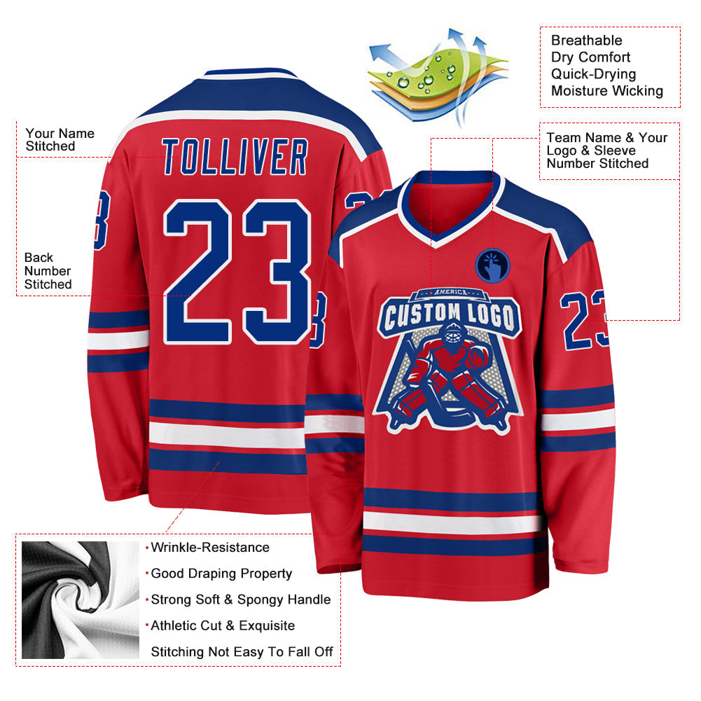 Custom Red Royal-White Hockey Jersey view 3