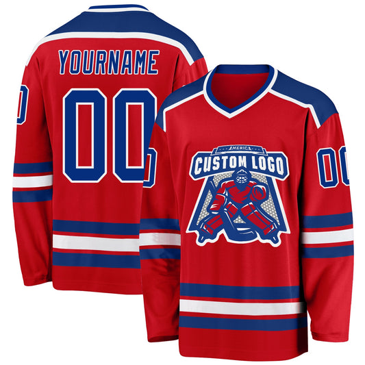 Custom Red Royal-White Hockey Jersey - Main View