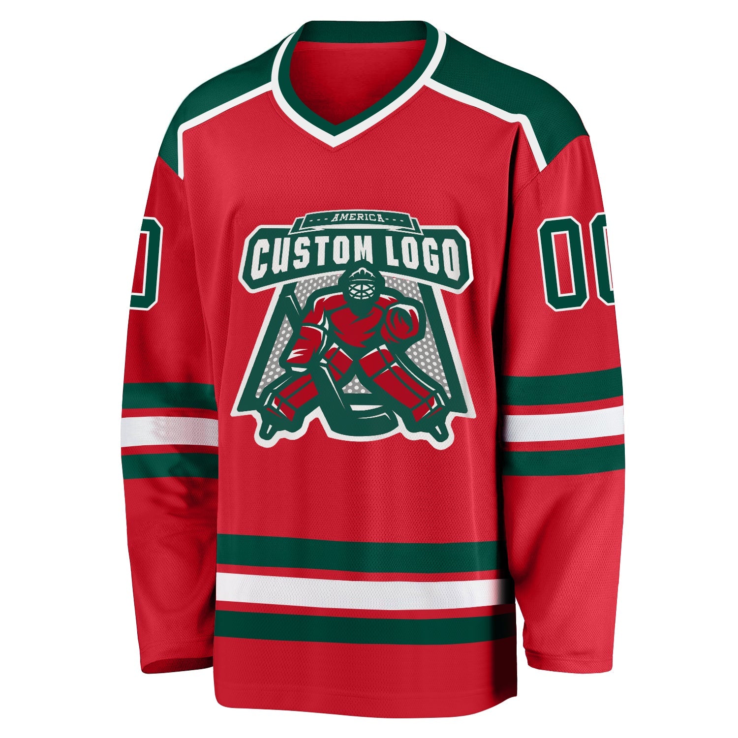 Custom Red Green-White Hockey Jersey view 2
