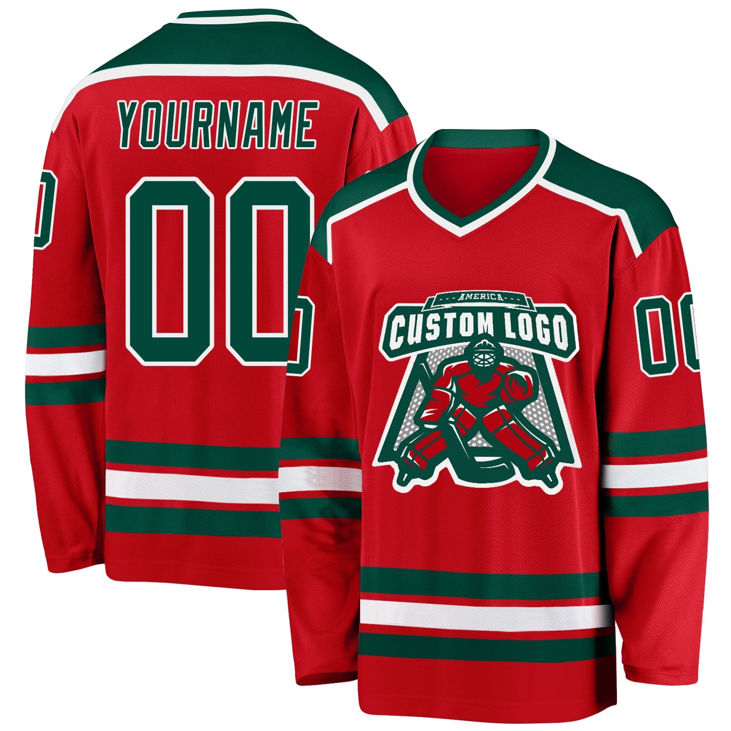 Custom Red Green-White Hockey Jersey - Main View