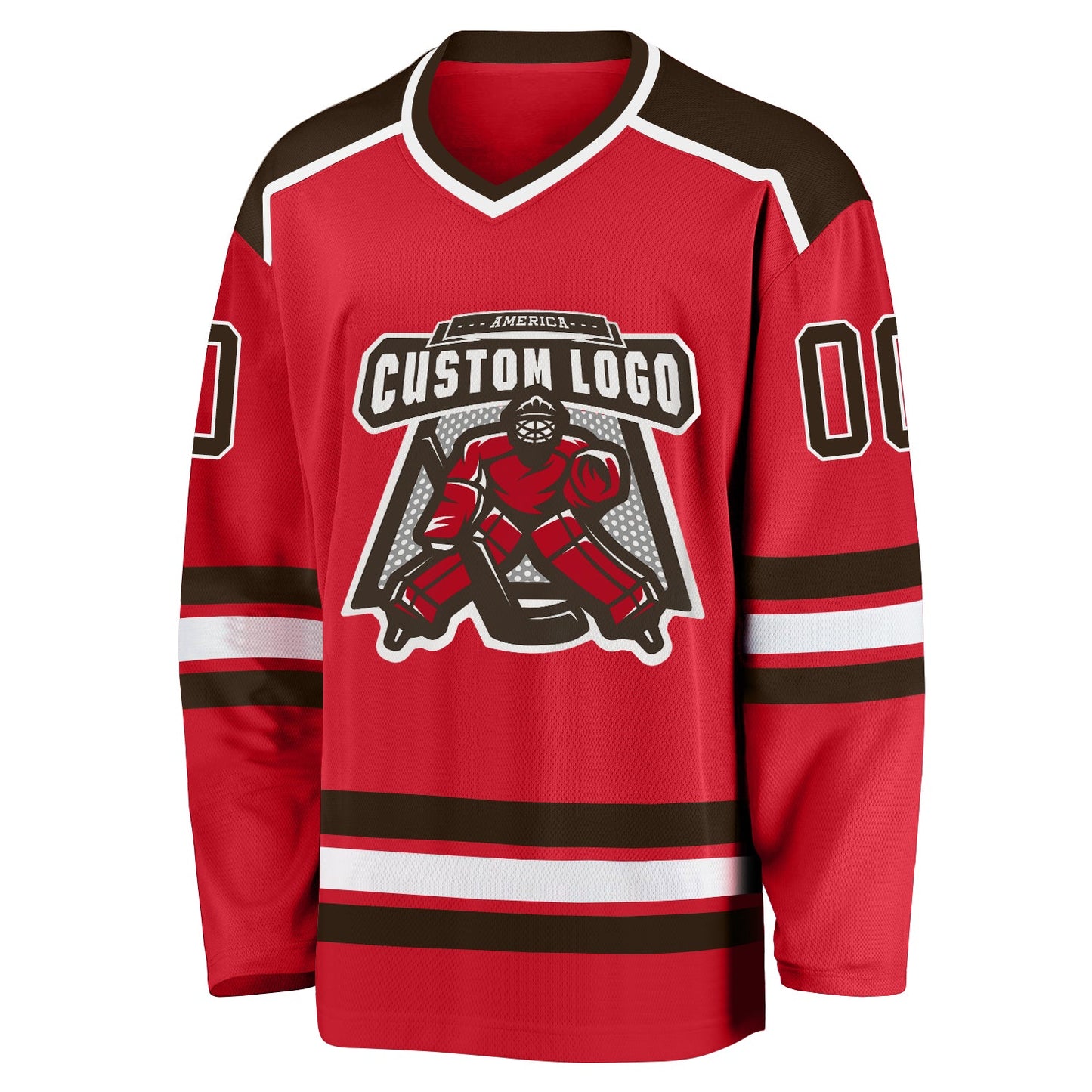 Custom Red Brown-White Hockey Jersey view 2
