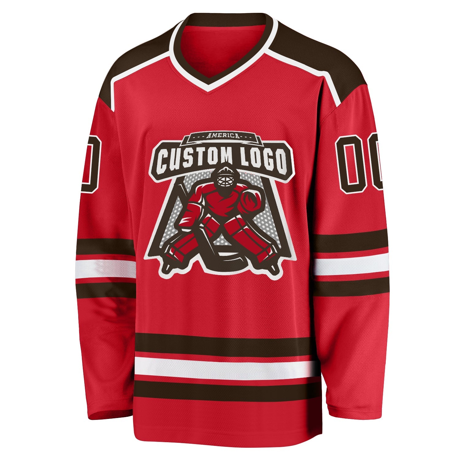 Custom Red Brown-White Hockey Jersey view 2