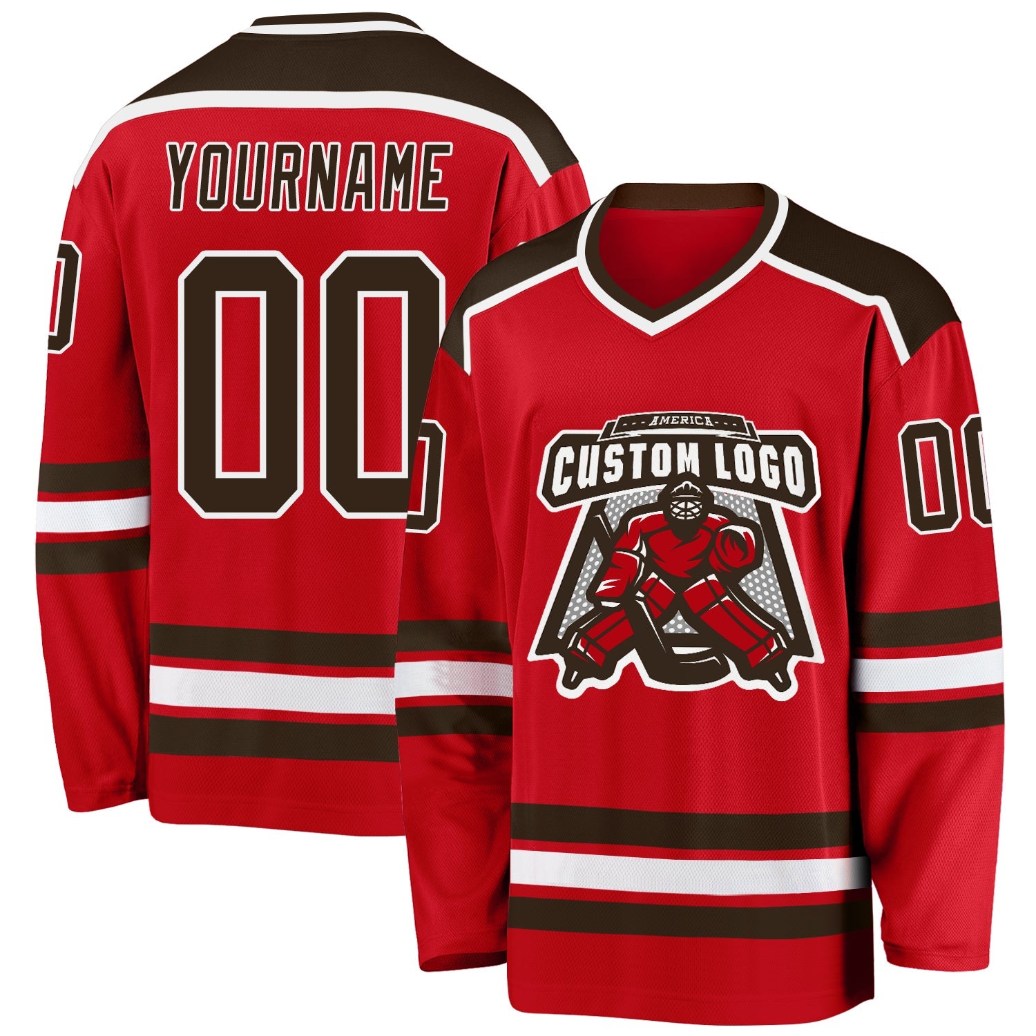 Custom Red Brown-White Hockey Jersey - Main View