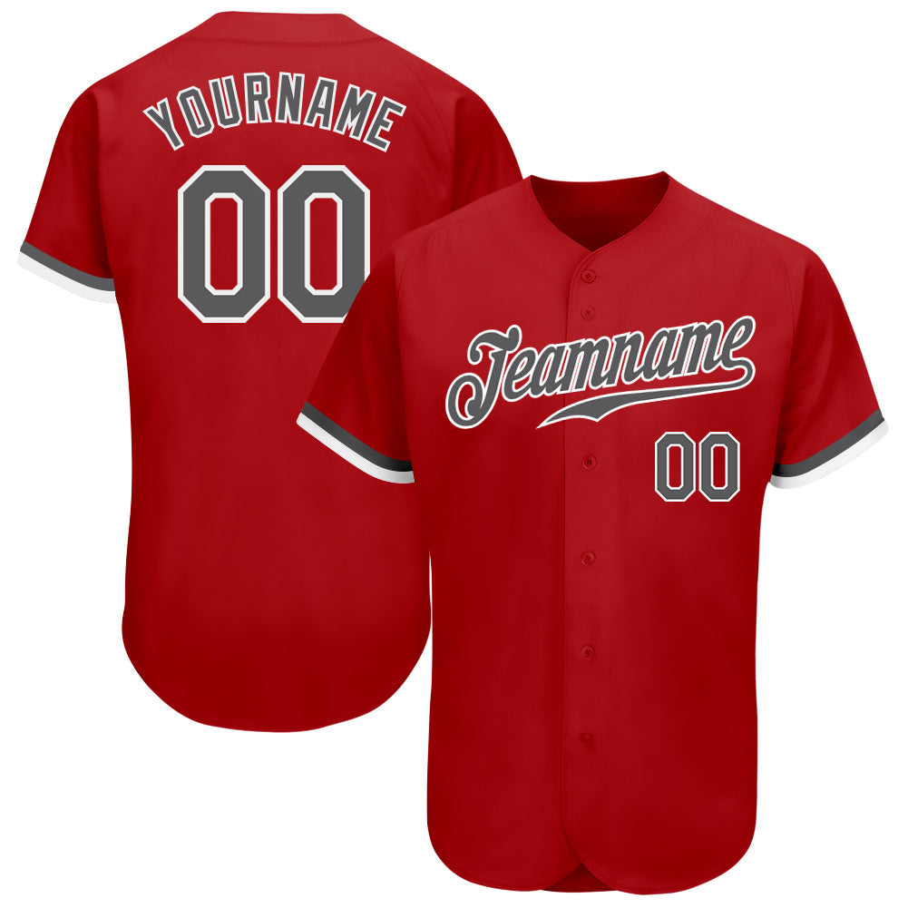 Custom Red Steel Gray-White Authentic Baseball Jersey - Main View