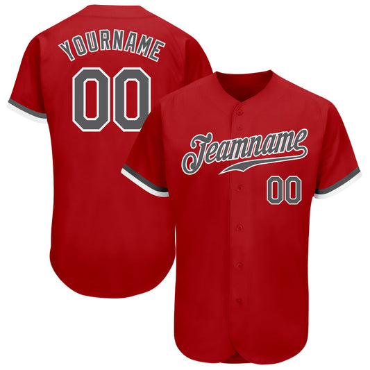Custom Red Steel Gray-White Authentic Baseball Jersey - Main View