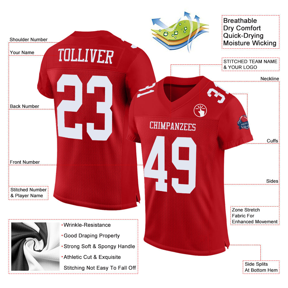 Custom Red White Mesh Authentic Football Jersey view 2
