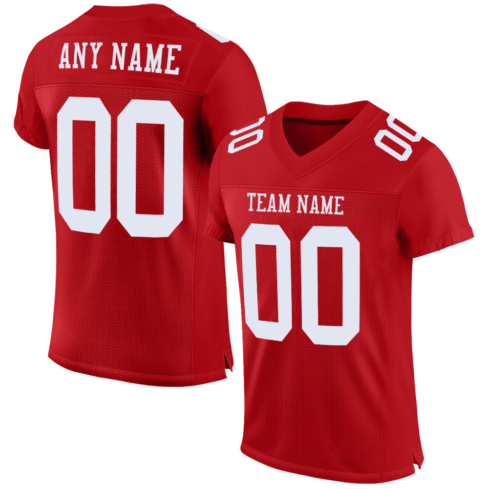 Custom Red White Mesh Authentic Football Jersey - Main View