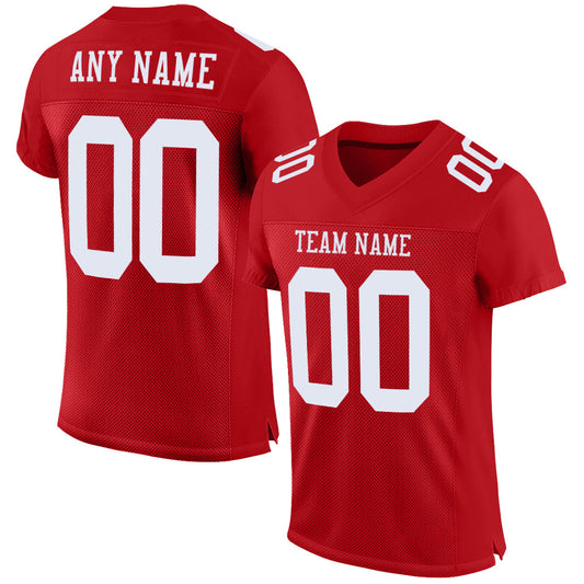 Custom Red White Mesh Authentic Football Jersey - Main View