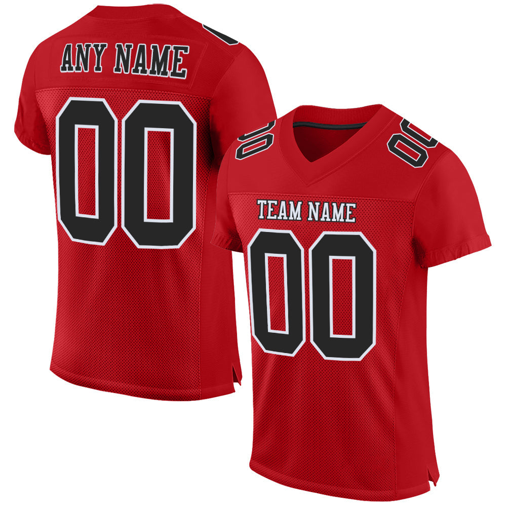 Custom Red Black-White Mesh Authentic Football Jersey - Main View