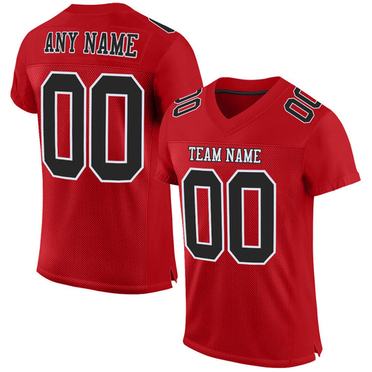 Custom Red Black-White Mesh Authentic Football Jersey - Main View
