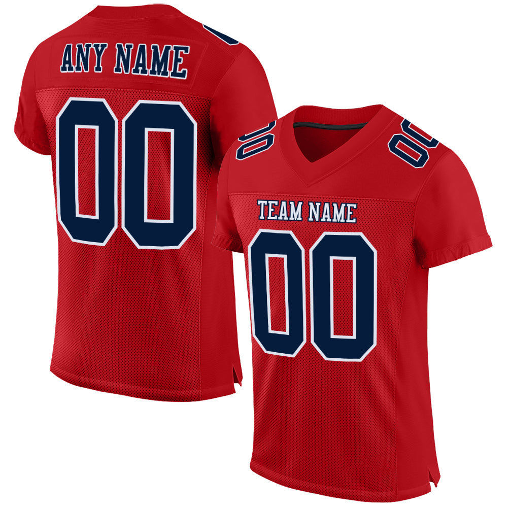Custom Red Navy-White Mesh Authentic Football Jersey - Main View