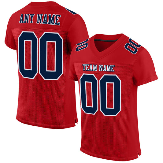 Custom Red Navy-White Mesh Authentic Football Jersey - Main View