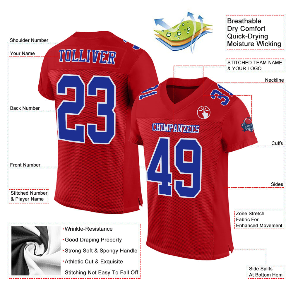 Custom Red Royal-White Mesh Authentic Football Jersey view 2