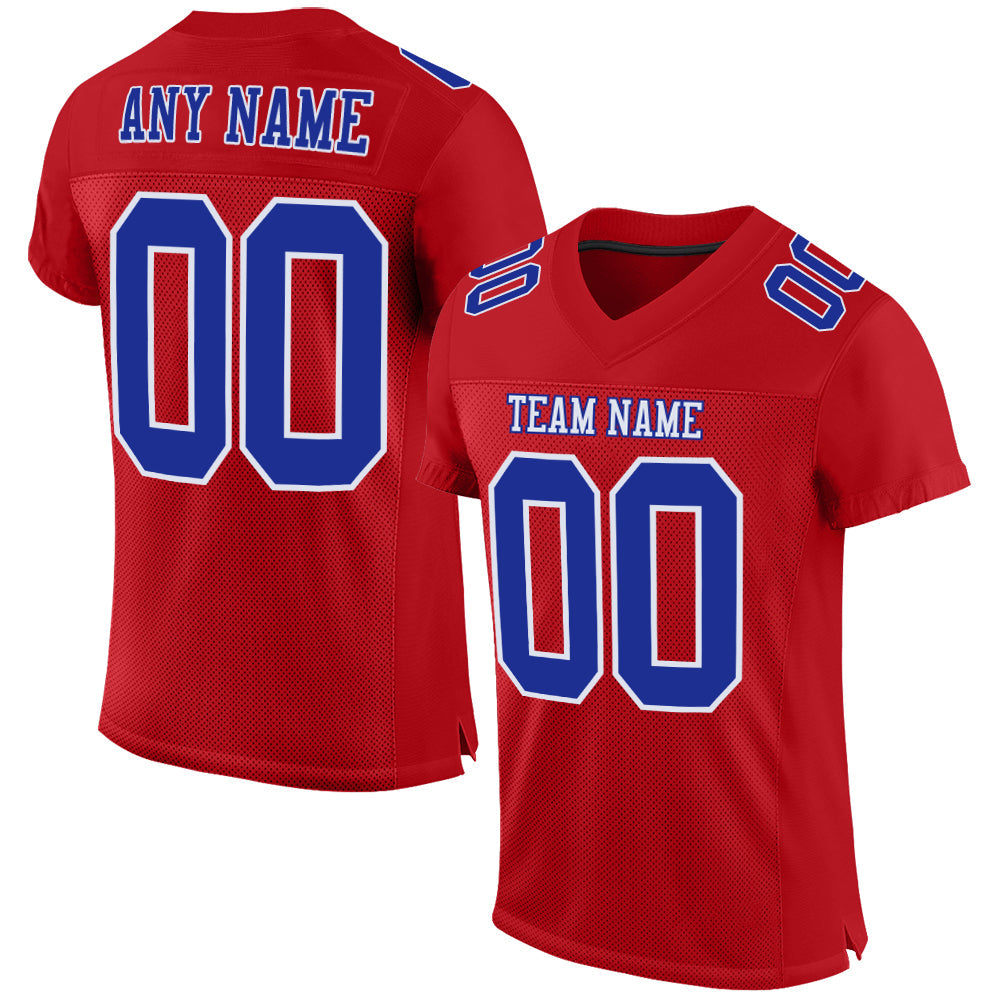 Custom Red Royal-White Mesh Authentic Football Jersey - Main View