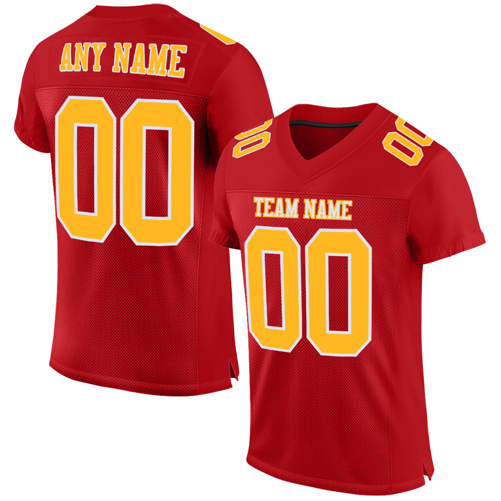 Custom Red Gold-White Mesh Authentic Football Jersey - Main View