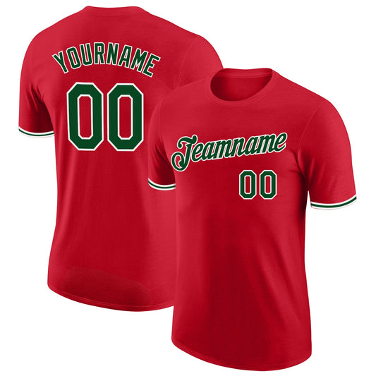 Custom Red Green-White Performance T-Shirt - Main View