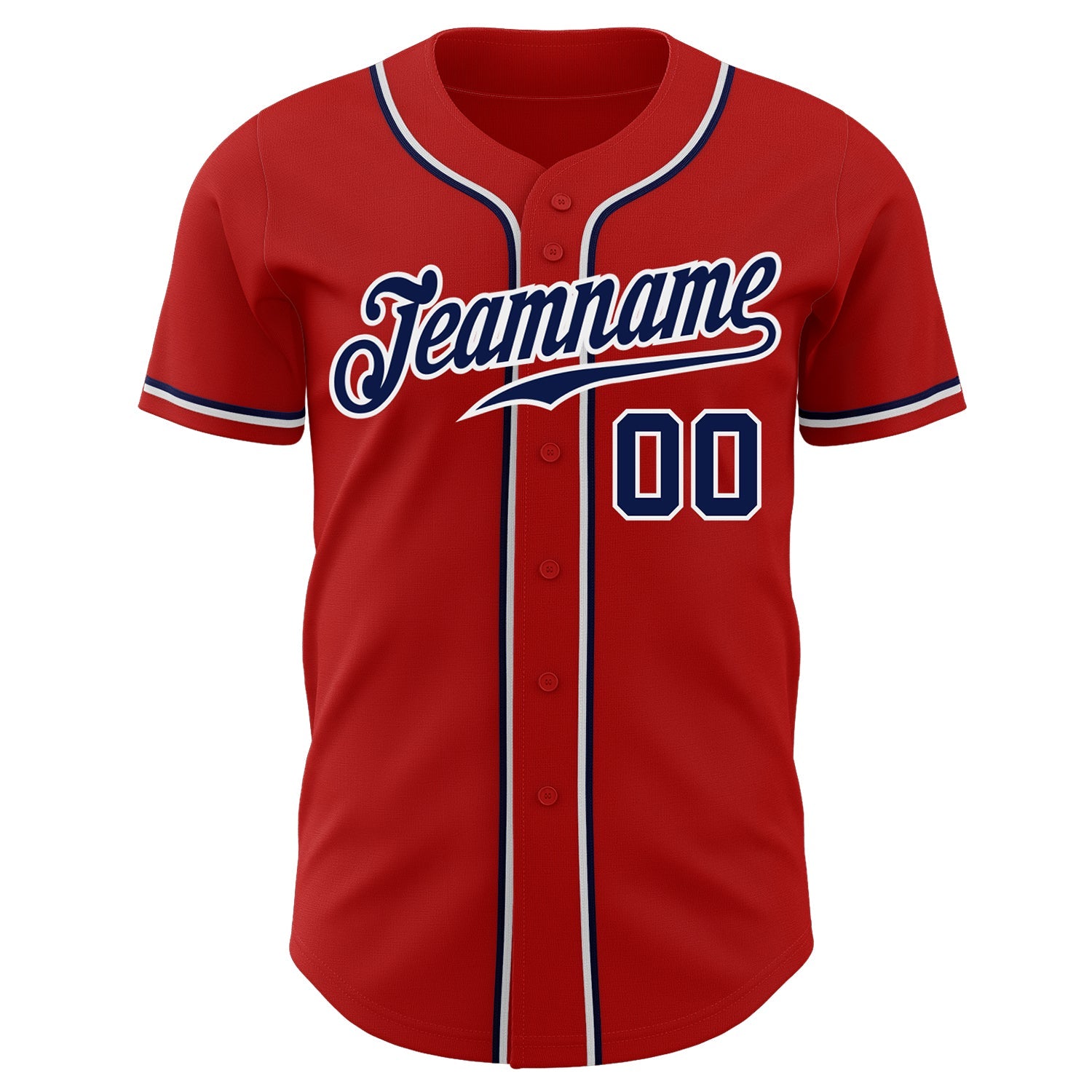 Custom Red Navy-White Authentic Baseball Jersey view 2