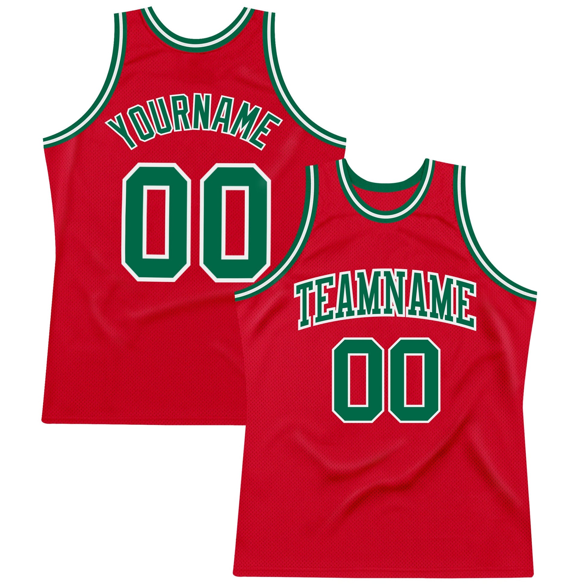 Custom Red Kelly Green-White Authentic Throwback Basketball Jersey - Main View