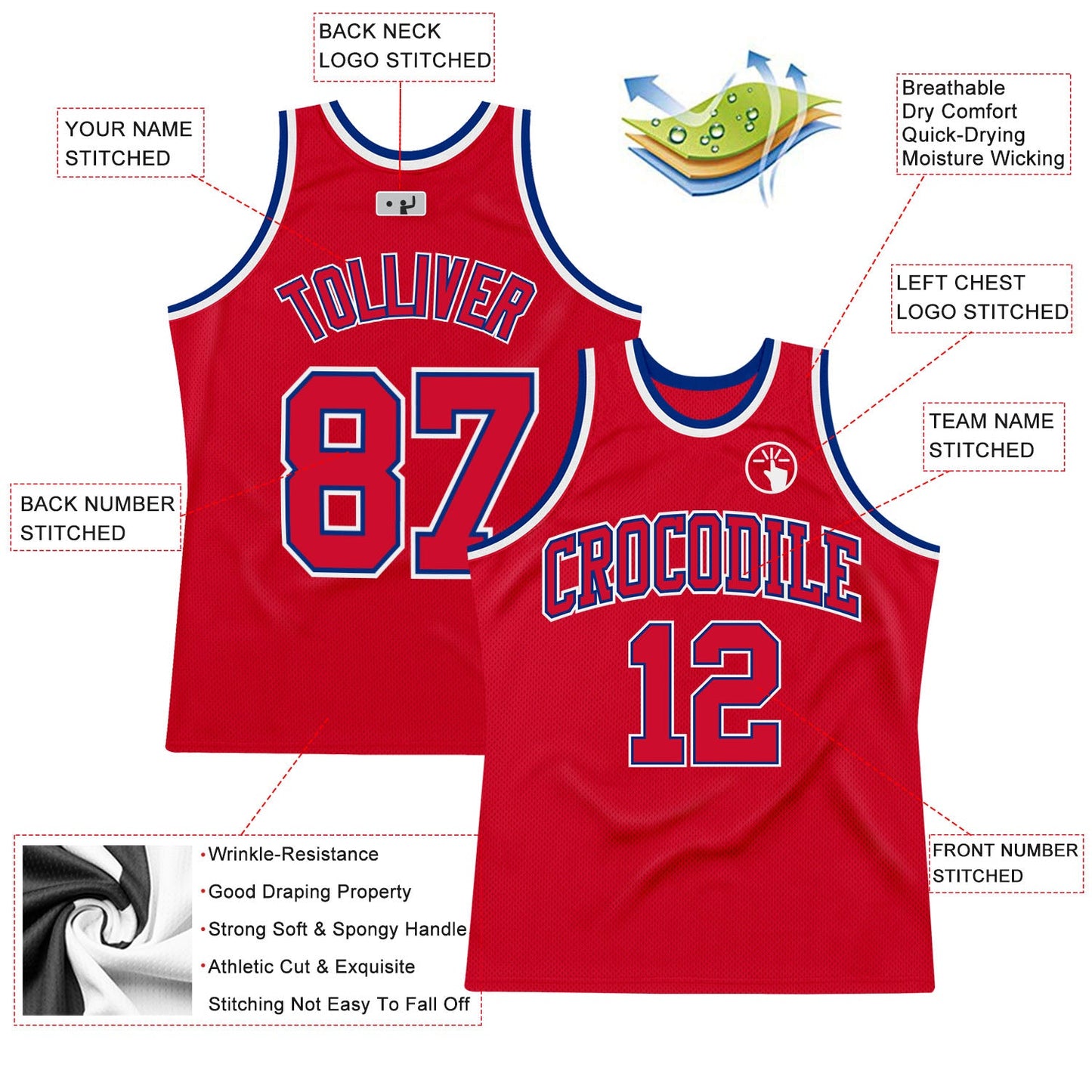 Custom Red Red-Royal Authentic Throwback Basketball Jersey view 2