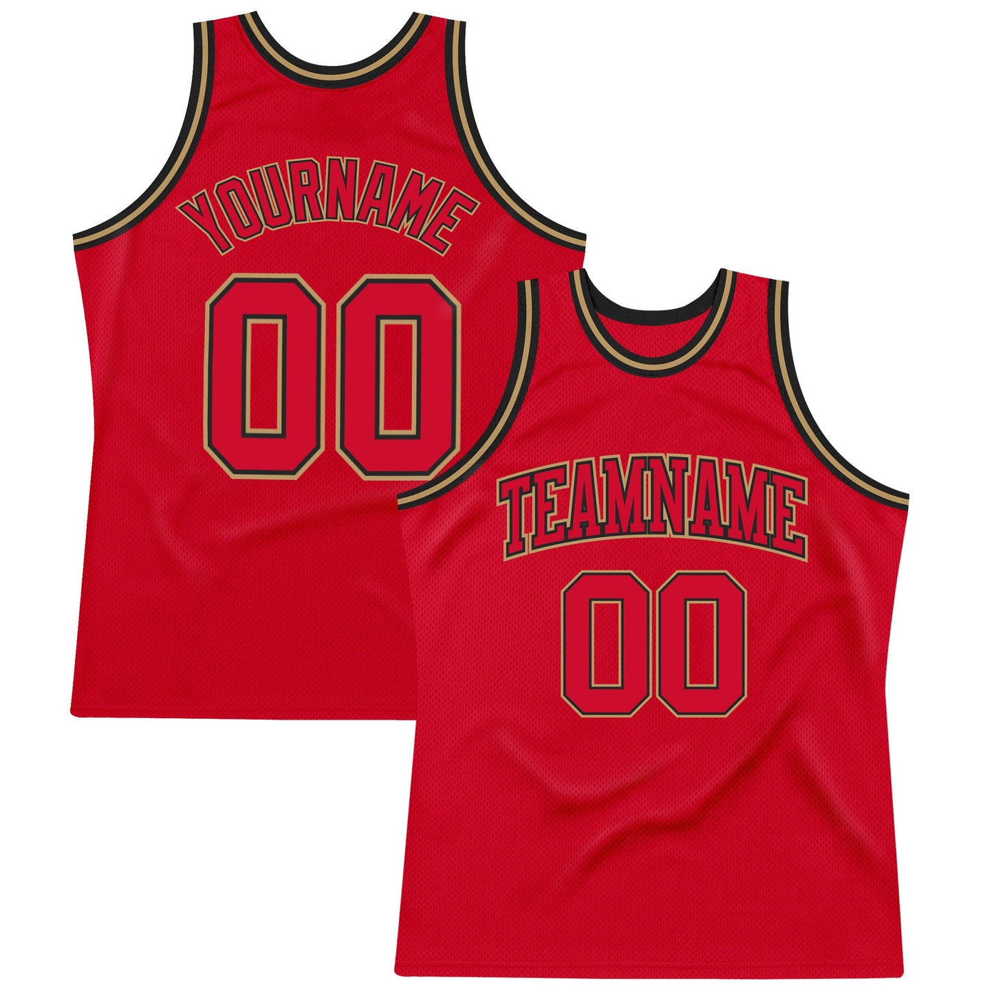 Custom Red Red Black-Old Gold Authentic Throwback Basketball Jersey - Main View