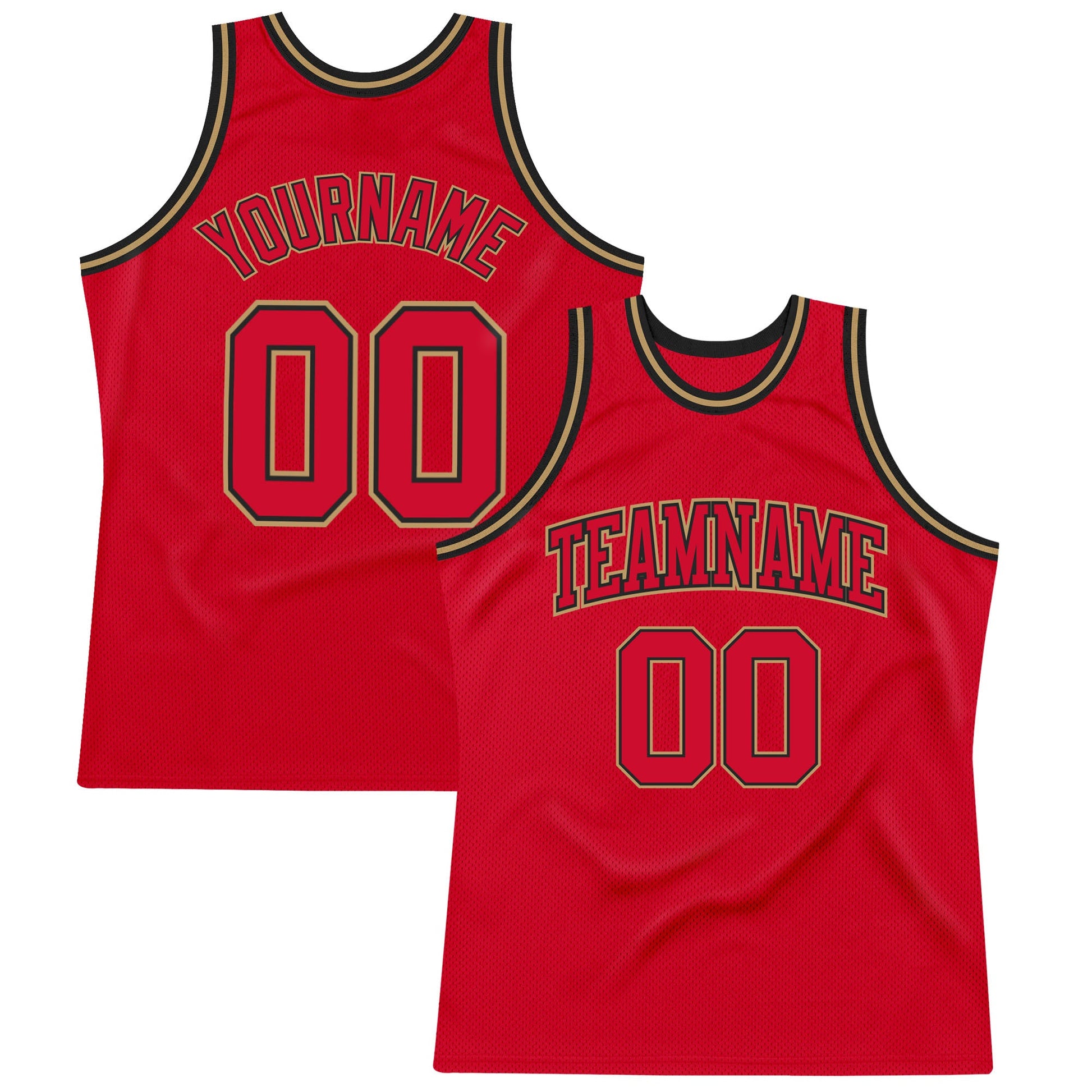 Custom Red Red Black-Old Gold Authentic Throwback Basketball Jersey - Main View
