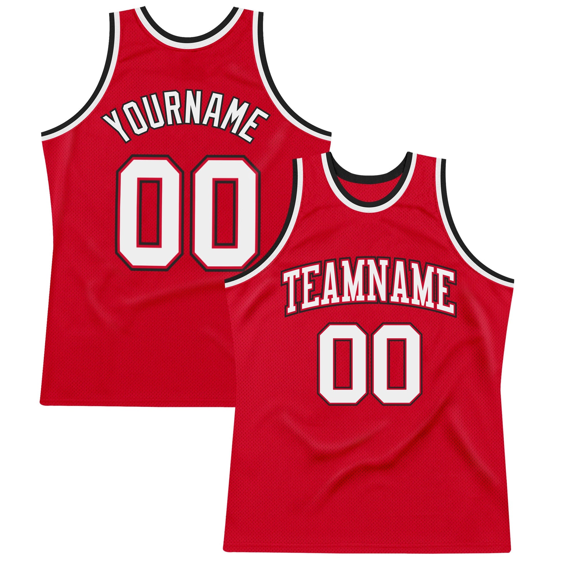 Custom Red White-Black Authentic Throwback Basketball Jersey - Main View