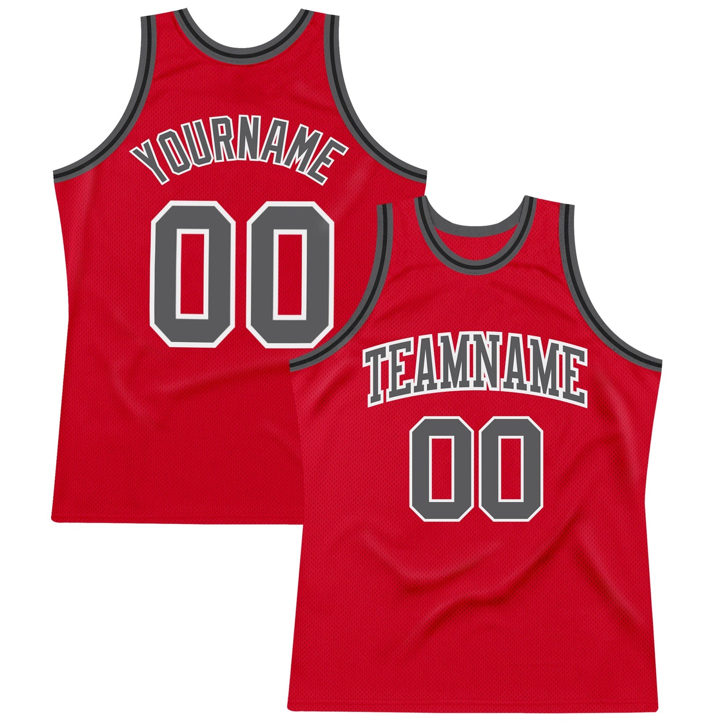 Custom Red Steel Gray-Black Authentic Throwback Basketball Jersey - Main View