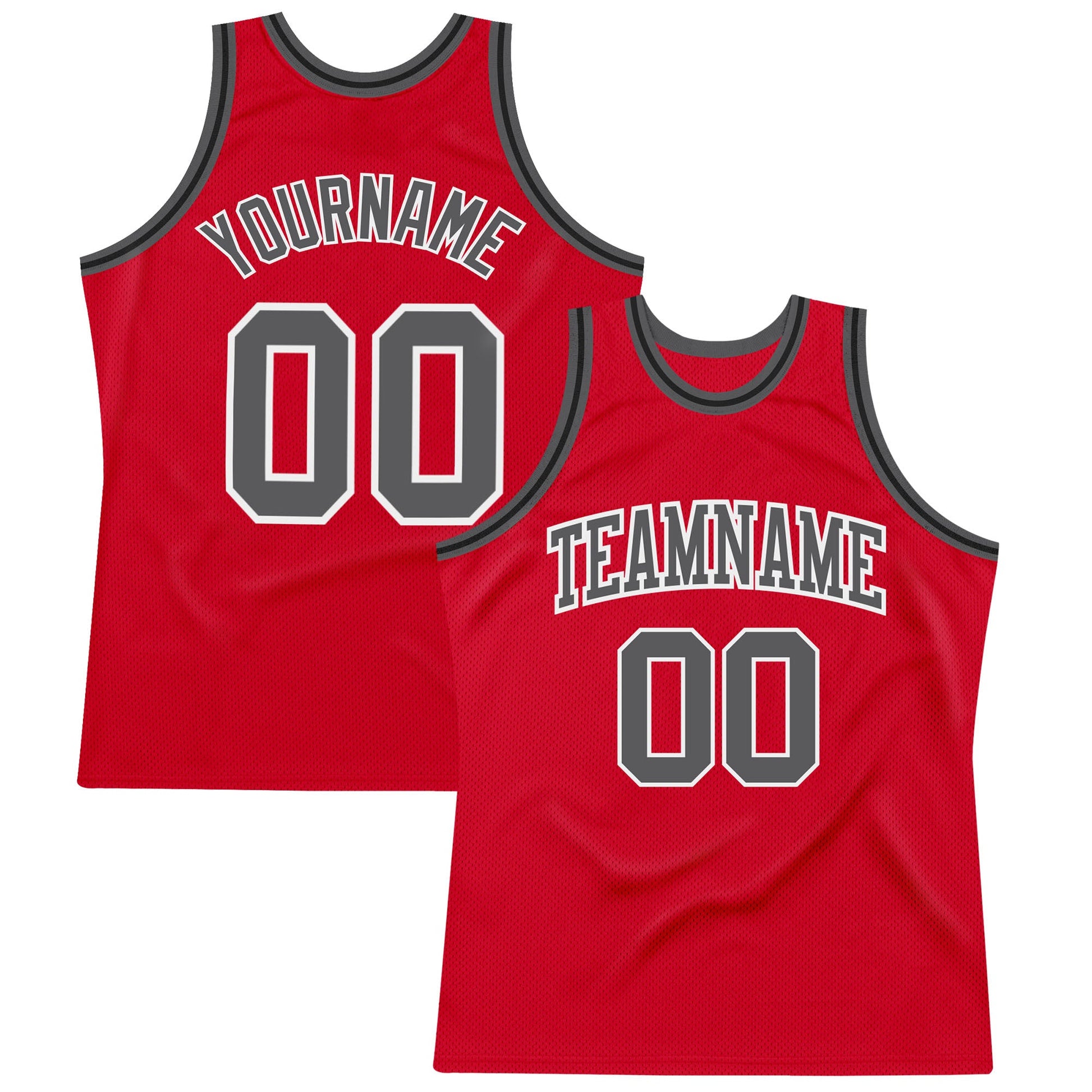 Custom Red Steel Gray-Black Authentic Throwback Basketball Jersey - Main View
