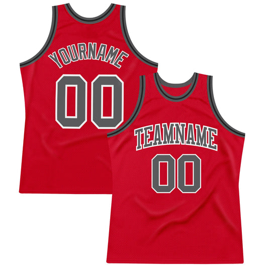 Custom Red Steel Gray-Black Authentic Throwback Basketball Jersey - Main View