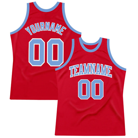 Custom Red Light Blue-White Authentic Throwback Basketball Jersey - Main View