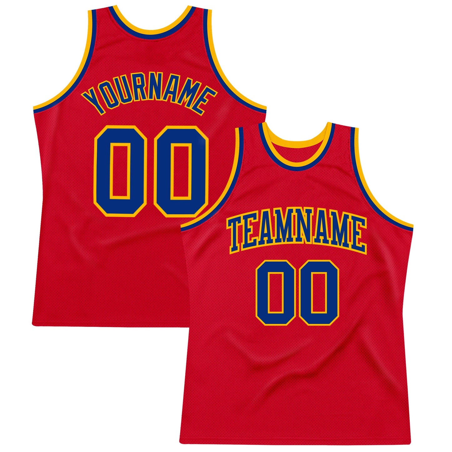 Custom Red Royal-Gold Authentic Throwback Basketball Jersey - Main View