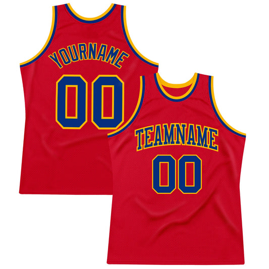 Custom Red Royal-Gold Authentic Throwback Basketball Jersey - Main View